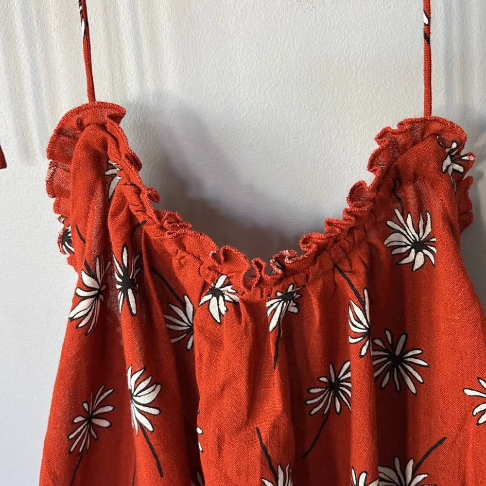 Madewell Beach Red Orange and White Floral Halter Sundress Cover up NWT